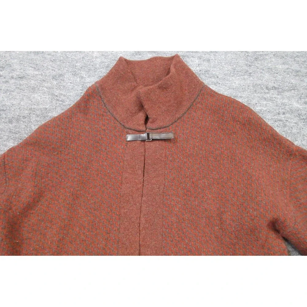 Chiaramente Cardigan Sweater Womens Large Orange Wool Blend Mock Neck Made Italy